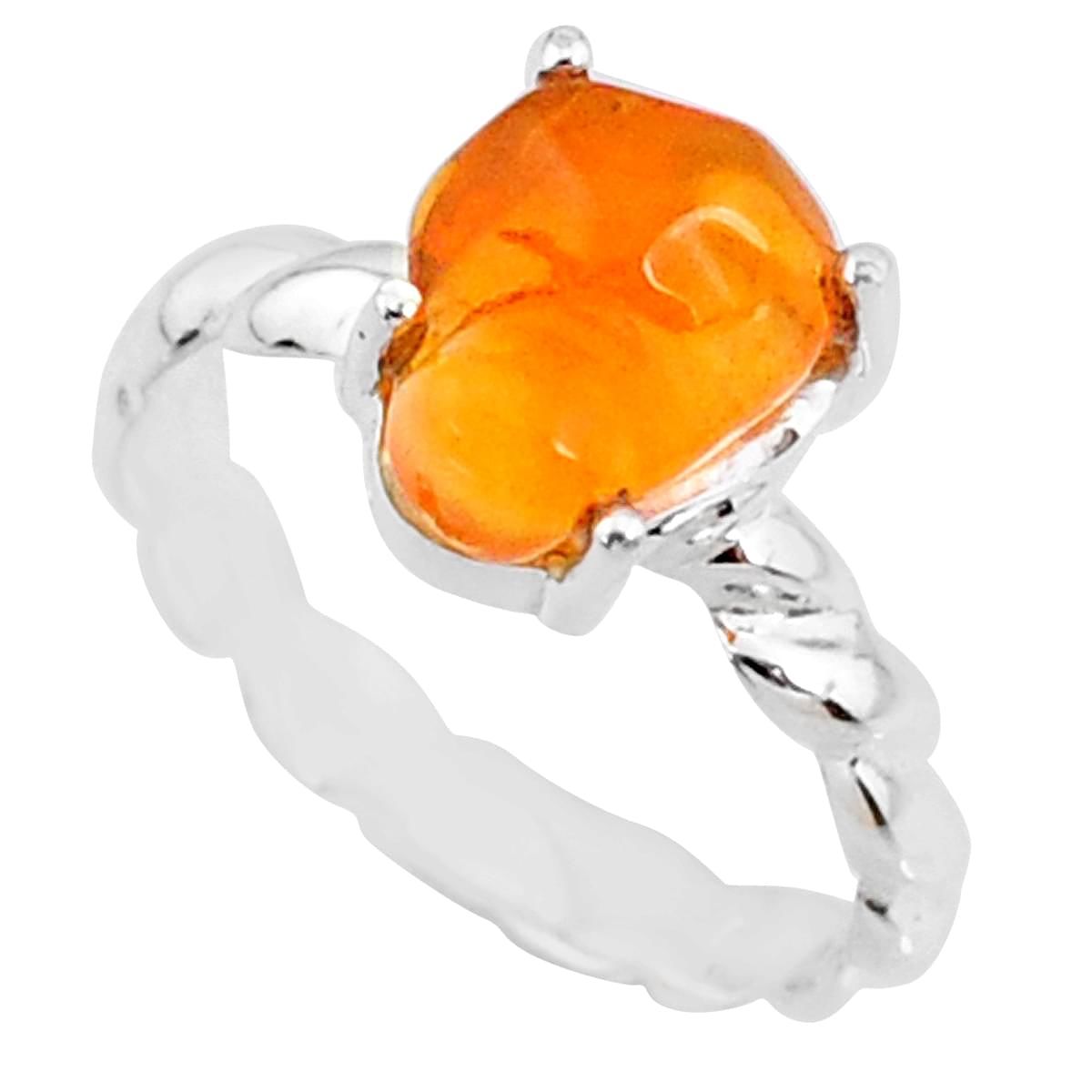 Mexican Fire Opal Set Sterling Silver Jewelry Set Orange Opal Simple Ring and Earrings Rare Natural Opal and Silver Minimalism Jewellery